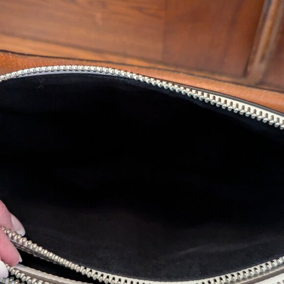 Coach Burough White & Navy Blue Color-Block Leather Rolled Handles Satchel Bag - Picture 13 of 16